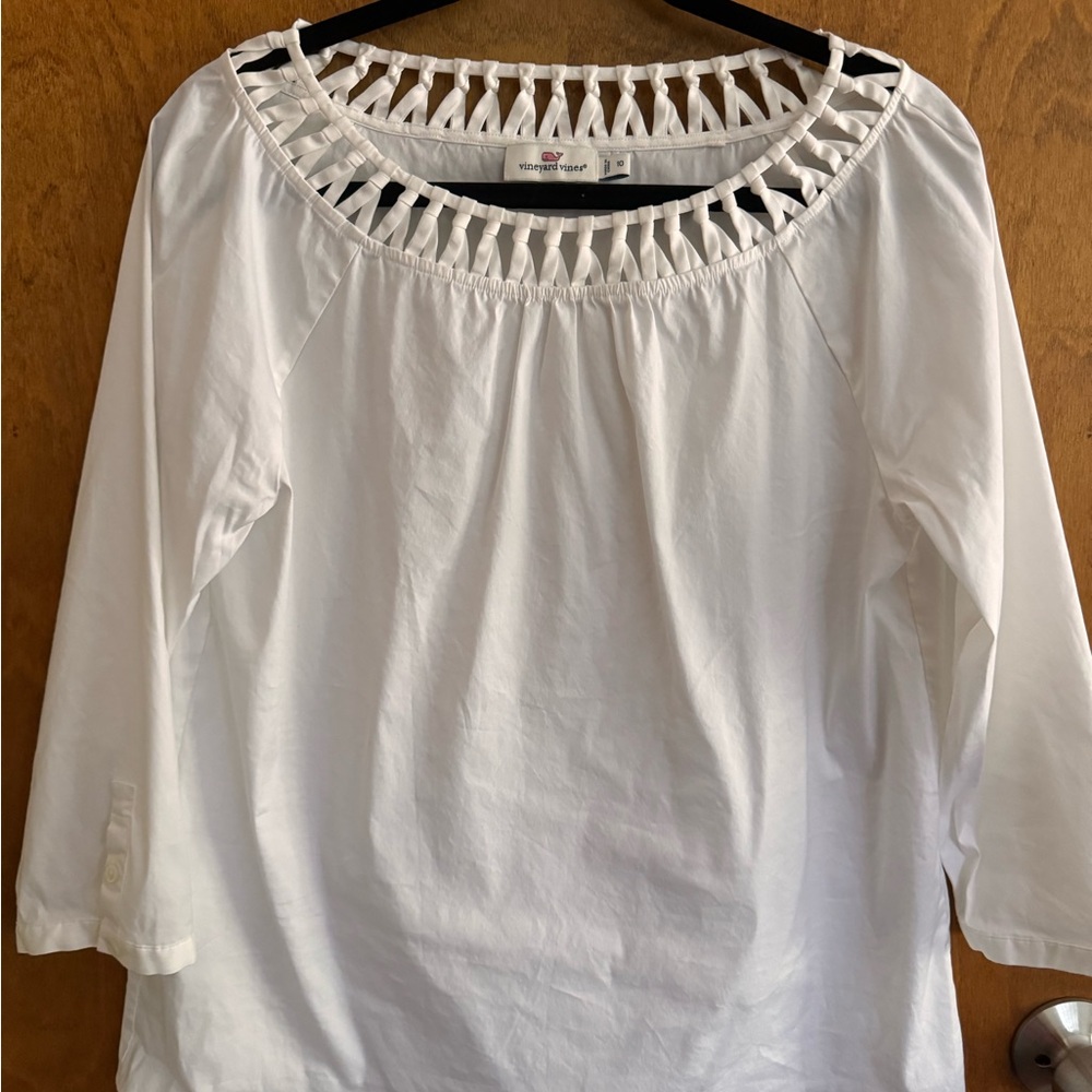 Vineyard Vines Poplin Basket Weave Top Solid White Women's Size 10